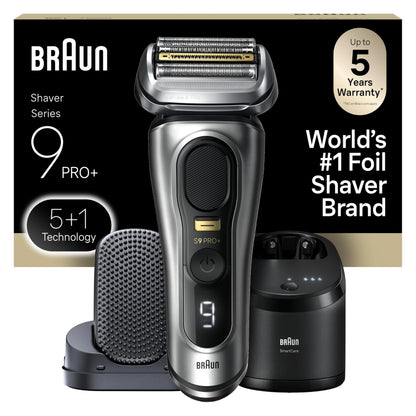 Braun Series 9 PRO+ Electric Razor for Men, 5 Pro Shaving Elements and Shave-Preparing ProComfort Head for Closeness & Skin Comfort, 6in1 SmartCare Center, Wet or Dry Shaver, Charging Stand, 9597cc