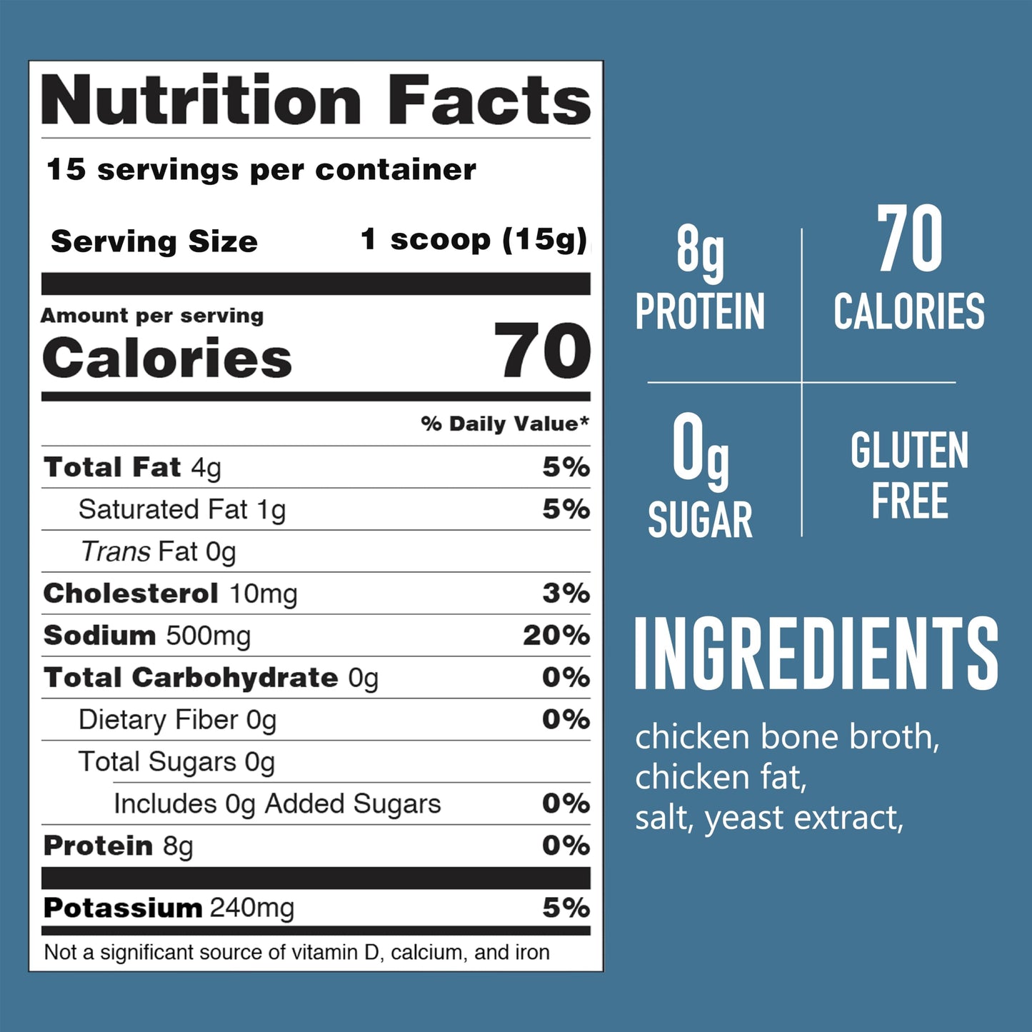 LonoLife Keto Chicken Bone Broth Powder Mix | 10g Protein | Collagen-Rich, Keto & Paleo Friendly | Natural Ingredients | 8oz Bulk Container (15 Servings)