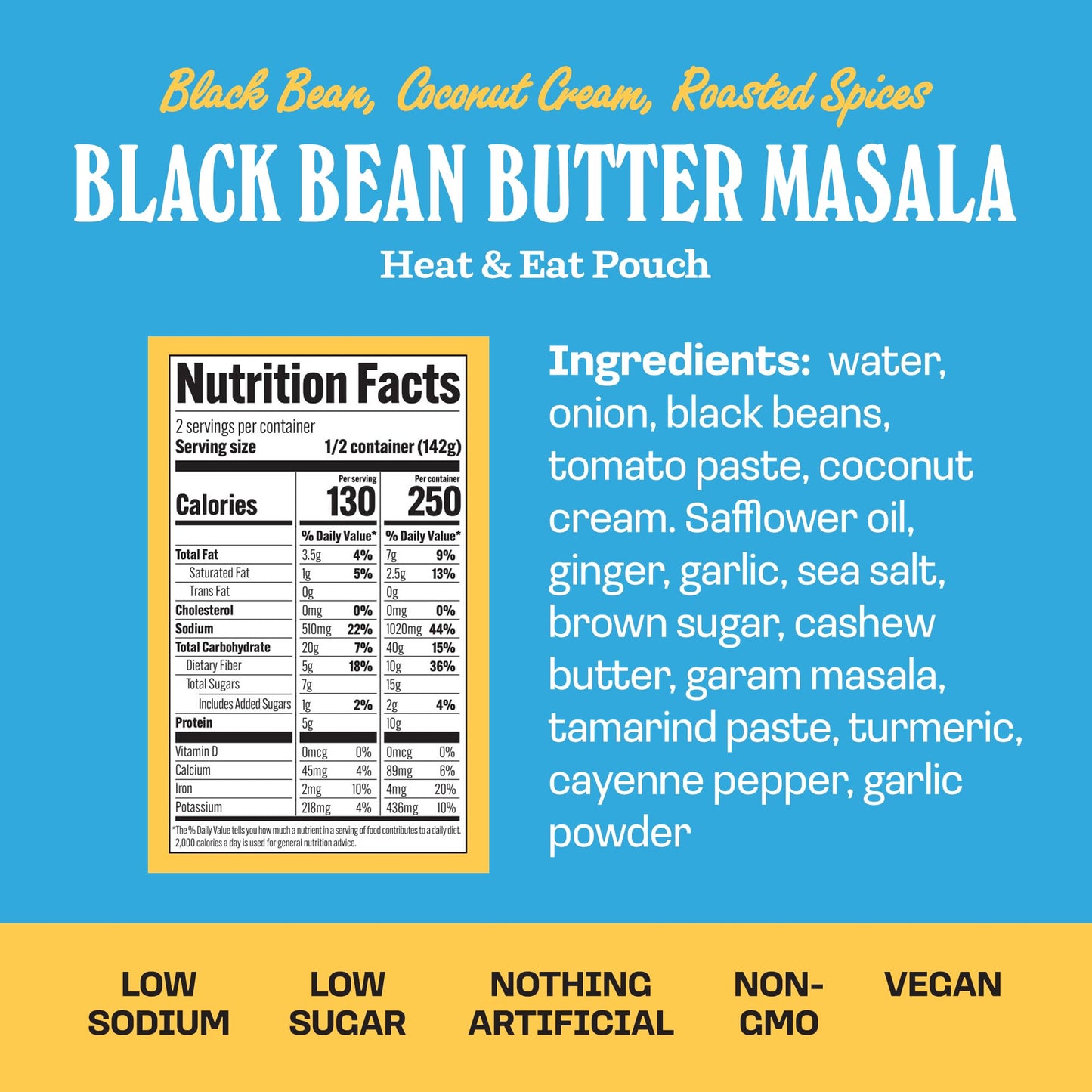 Brooklyn Delhi Black Bean Butter Masala Pouches - Ready to Eat, Microwavable Entree - Vegan, Gluten Free, Non-GMO - (10 Ounce, Pack of 1)