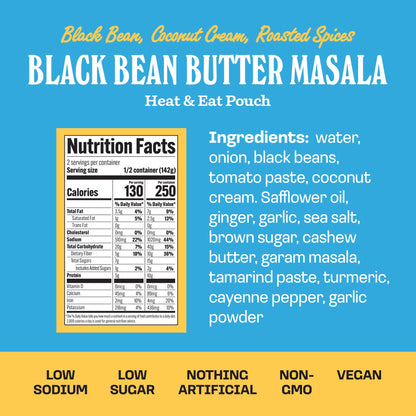 Brooklyn Delhi Black Bean Butter Masala Pouches - Ready to Eat, Microwavable Entree - Vegan, Gluten Free, Non-GMO - (10 Ounce, Pack of 1)