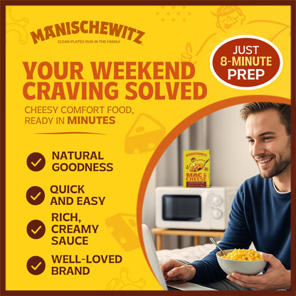 Manischewitz Kosher Mac & Cheese, 5.5oz (4 Pack) Made with Real Cheddar Cheese, No Artificial Colors of Flavors, Certified Kosher