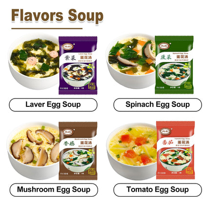 Egg Flower Soup Mix, Vegetable Mix Soup with 4 Flavors (Laver, Spinach, Mushroom, Tomato), 0.3 Ounce (8 Pack)