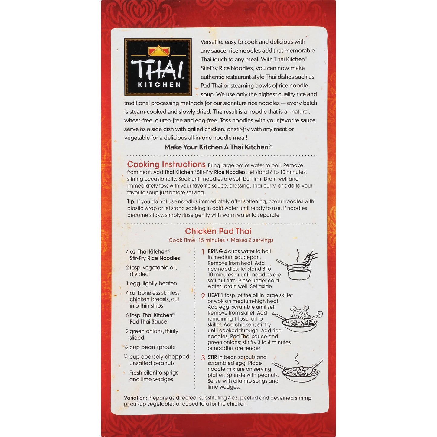 Thai Kitchen Stir Fry Rice Noodles, Gluten Free, Non GMO, Two Ingredients, Quick Cook, For Pad Thai and Other Stir-Fry Dishes, 14 oz