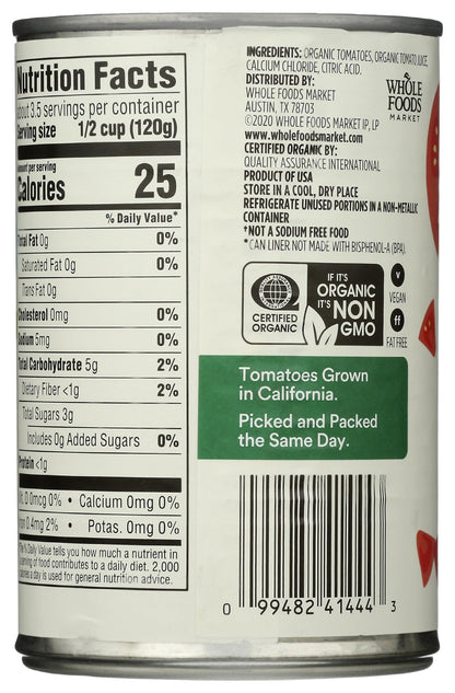 365 By Whole Foods Market, Organic Diced Tomatoes, No Salt Added, 14.5 Ounce