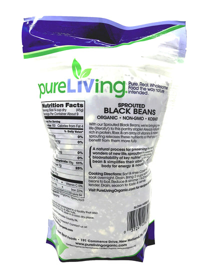 PureLiving - Organic Sprouted Black Beans 15 Oz - 2 Pack - Non GMO Kosher