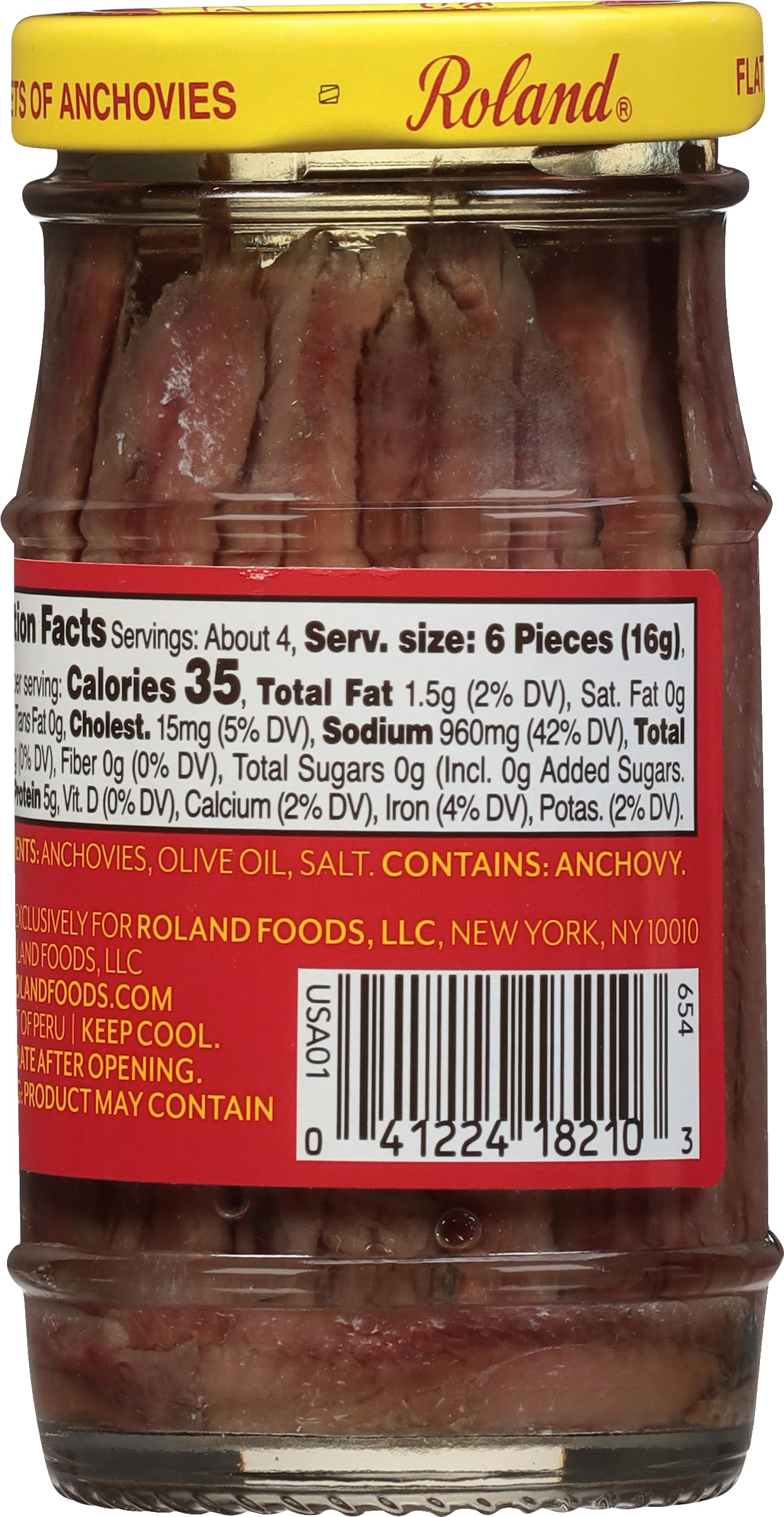 Roland Foods Flat Fillets of Anchovies in Olive Oil, Specialty Imported Food, 4.23 Ounce Jar, Pack of 6