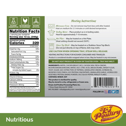 KJ Poultry Kosher Ready Meals - Chicken Meat Balls & Mushrooms, MRE Meat Meals Ready to Eat, Halal, (1 Pack) Prepared Entree Fully Cooked, Shelf Stable Microwave Dinner, Travel, Military, Camping