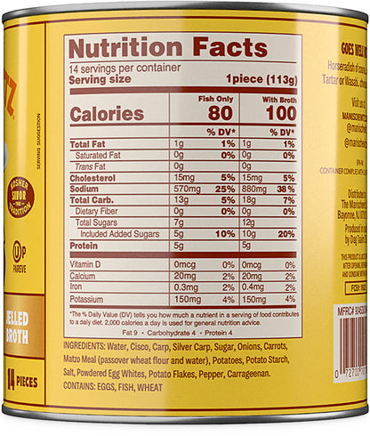 Manischewitz Premium Gold Gefilte Fish, (14 Pieces) in Jelled Broth, No MSG, Kosher for Passover