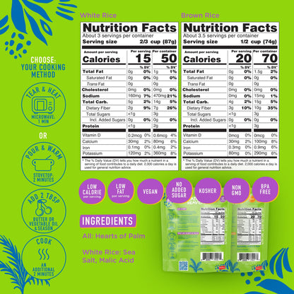 Natural Heaven White & Brown Rice, Hearts of Palm Variety 6-Pack – Naturally Rich in Potassium, Low-Calorie Veggie Rice, Keto & Gluten-Free Food, Vegan, 9 Oz