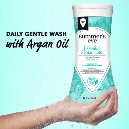 Summer's Eve Essential Botanicals All-Over Daily Feminine Wash with Argan Oil, Gentle pH-Balanced Body Wash for Women, Removes Vaginal Odor and Refreshes, 12 Fl Oz