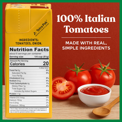 Pomì Crushed Tomatoes with Onion 13.8oz (Pack of 12) - Creamy, Velvety Italian Tomato Sauce No Salt Added, No Additives or Preservatives - BPA free Tomato Crushed - Made from 100% Fresh Italian Tomatoes