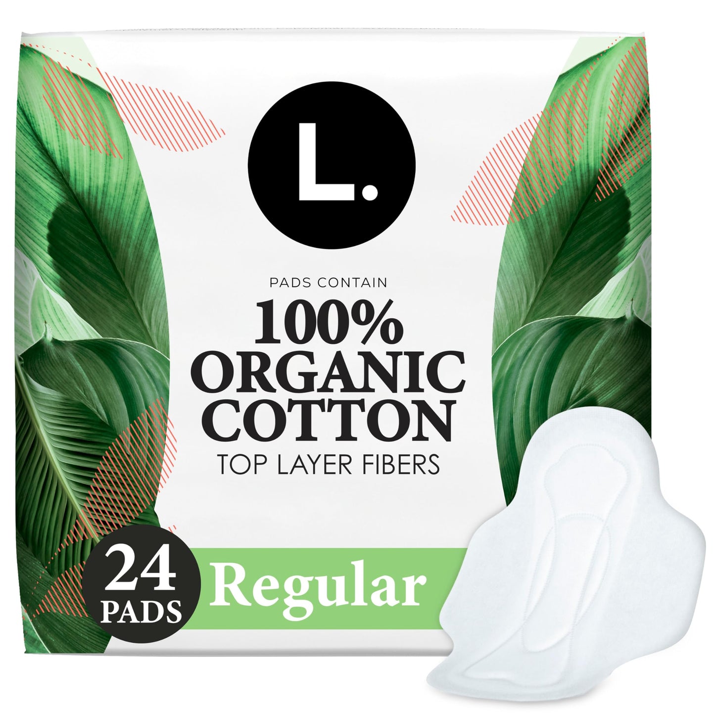 Ultra Thin Pads for Women, Organic Cotton Top Layer, Regular Absorbency, Menstrual Pads with Wings, Made Without Synthetic Pesticides and Fragrances, 24 Count