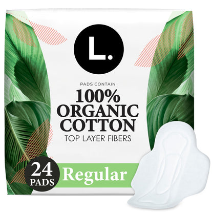 Ultra Thin Pads for Women, Organic Cotton Top Layer, Regular Absorbency, Menstrual Pads with Wings, Made Without Synthetic Pesticides and Fragrances, 24 Count
