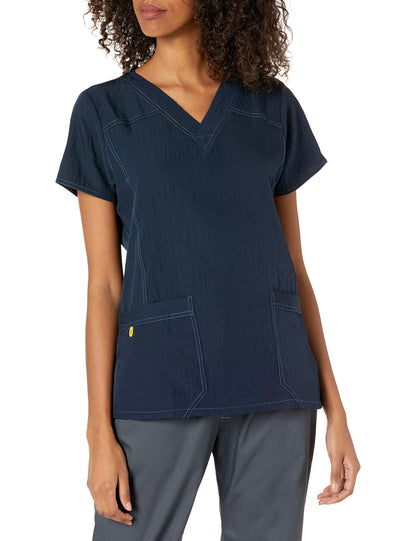 WonderWink Women's Scrubs Four Way Stretch Sporty V-Neck Top, Navy, Small