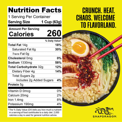 Snapdragon Chili Crunch Ramen Cup Noodles - 6 Pack Instant Ramen Bowl with Authentic Wheat Noodles, Soup Sauce Base, Vege Pack and Chili Crunch Oil. Microwave or Hot Water, Easy Meal Prep