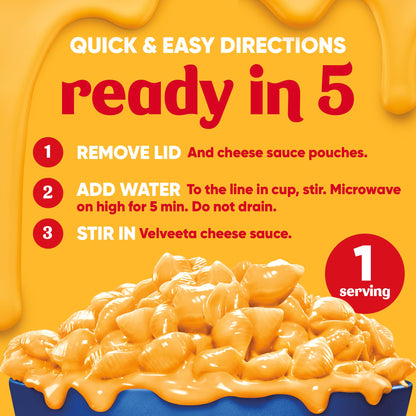Velveeta Shells and Cheese Mac and Cheese, 2 Big Cups, for Easy Dinner or Dinner Sides, Original Flavor, 5 oz