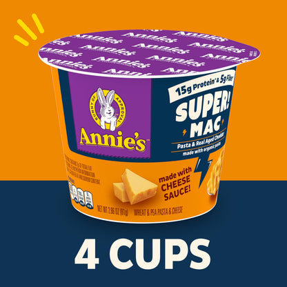 Annie's Super! Mac Microwave Pasta and Real Aged Cheddar Cups, 4 Ct, 11.44 oz