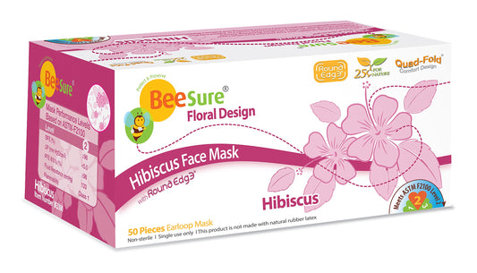 BeeSure BE2300 Floral Face Masks, Hibiscus Pink (Pack of 50)