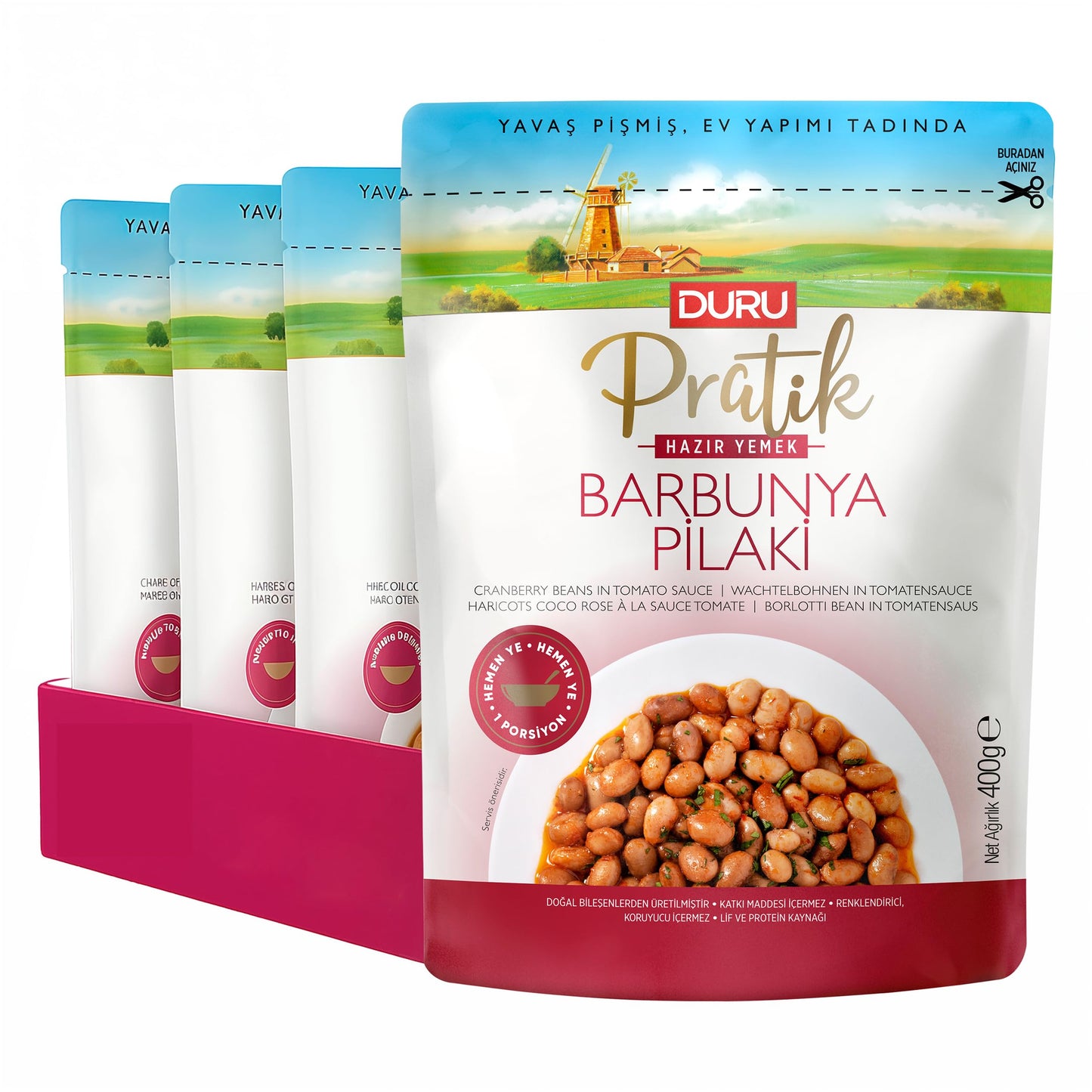 Duru Ready Cranberry Beans in Tomato Sauce, 400g x 4 Packs, Open and Eat, 100% Natural, BPA Free, No Trans Fat, Non-GMO, No Preservatives & Artificial Color
