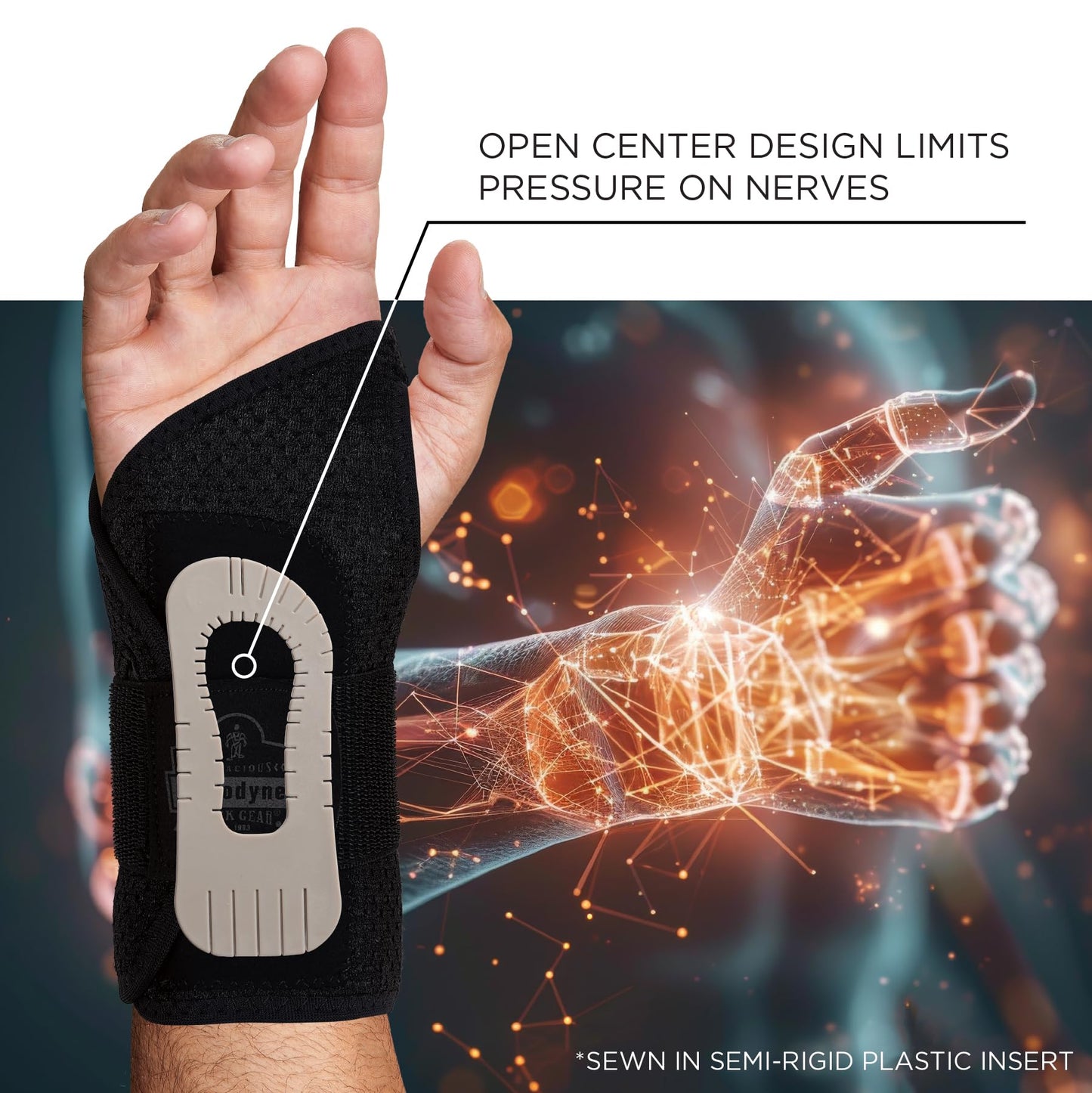 Ergodyne ProFlex 4005 Wrist Brace, Splint Open Stay for Structured Wrist Support, Adjustable Single Strap