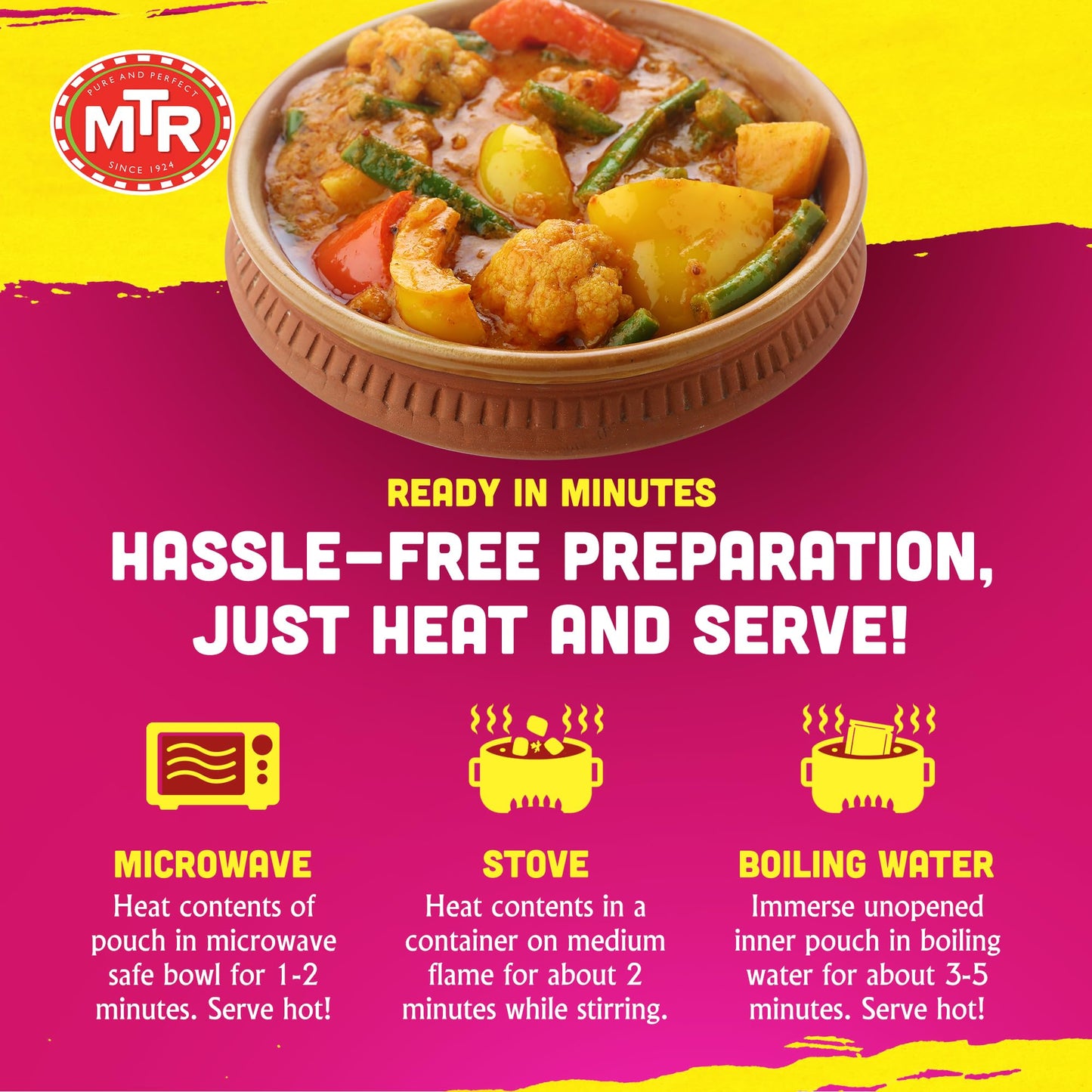 MTR - Minute Meals: Flavorful Mixed Vegetable Curry - Authentic Indian Ready-to-Eat Meal with No Added Preservatives - A Quick Meal Suitable for Vegetarians, Ready in Minutes! (Pack of 6)