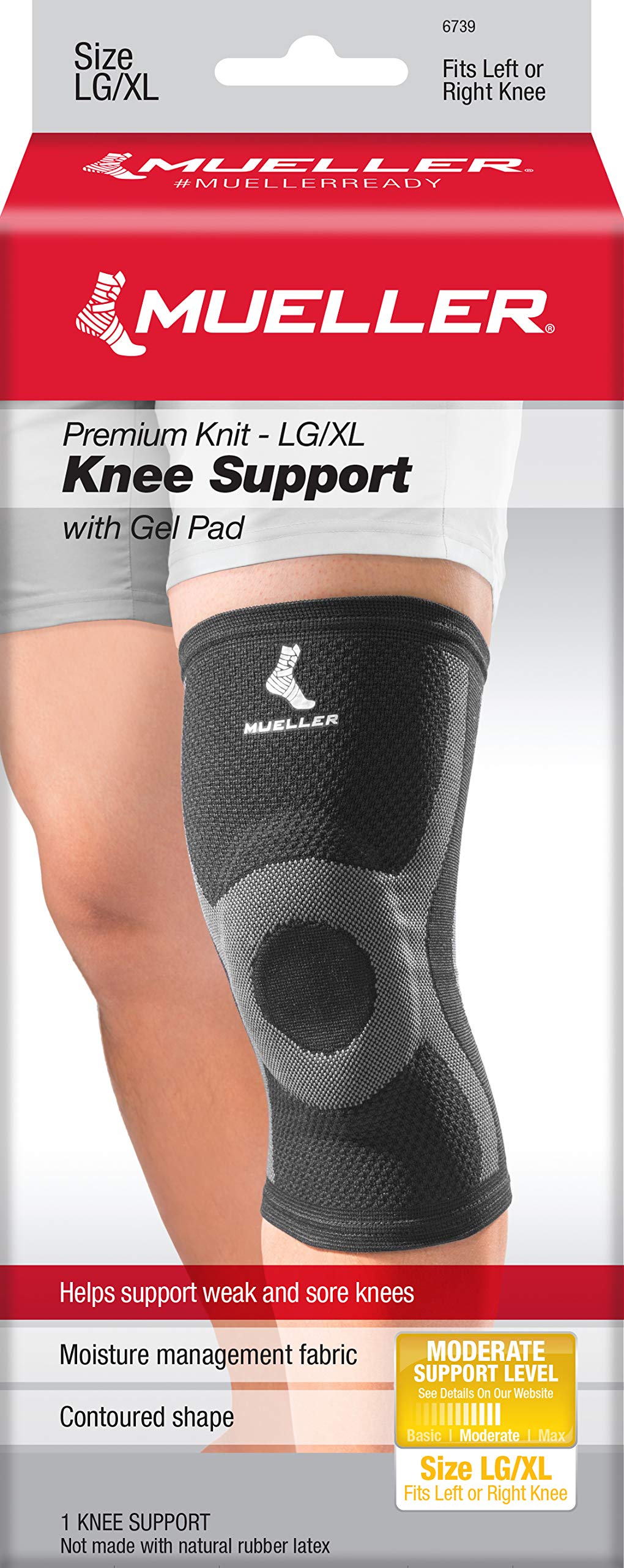 Mueller Sports Medicine Premium Knit Knee Support with Gel Pad, Knee Pain Relief Support for Men and Women, Ideal for Arthritis, Sprains