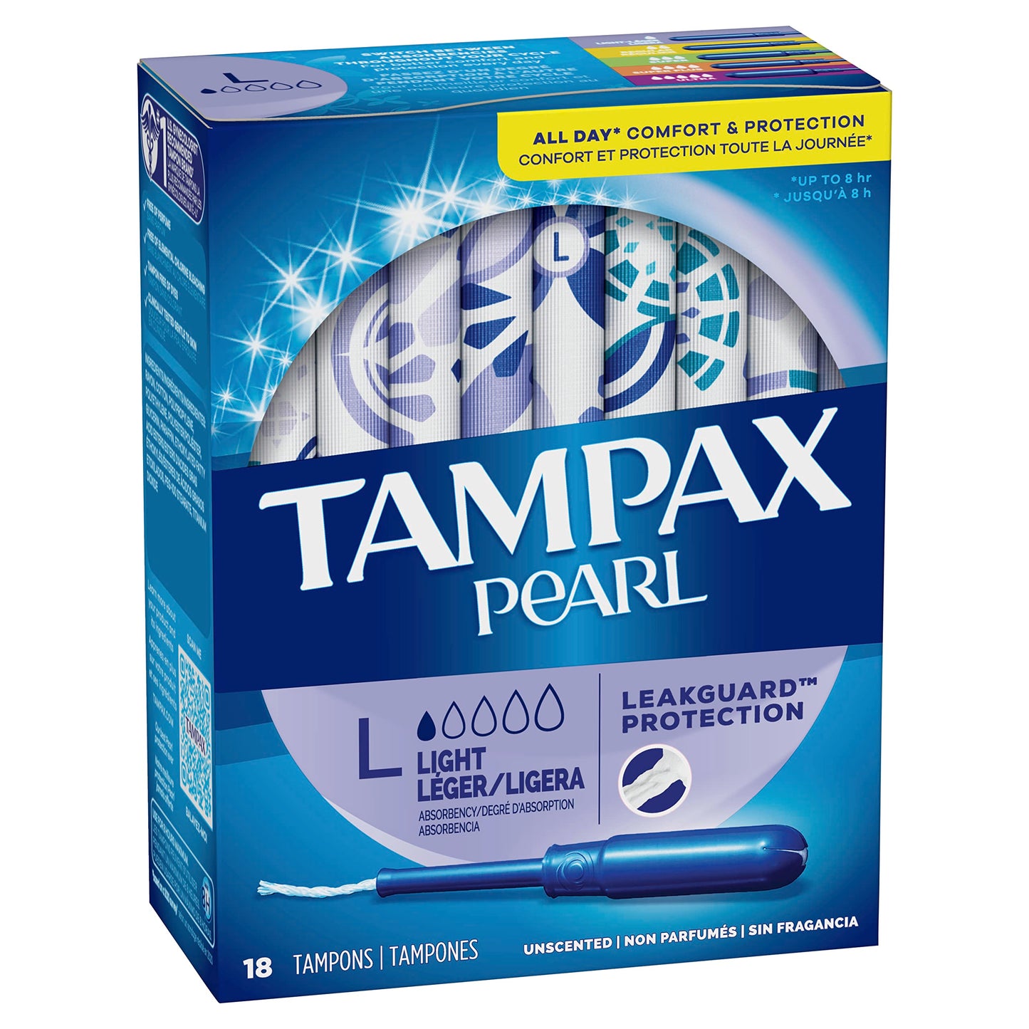Tampax Pearl Tampons, Light Absorbency With Leakguard Braid, Unscented, 18Count