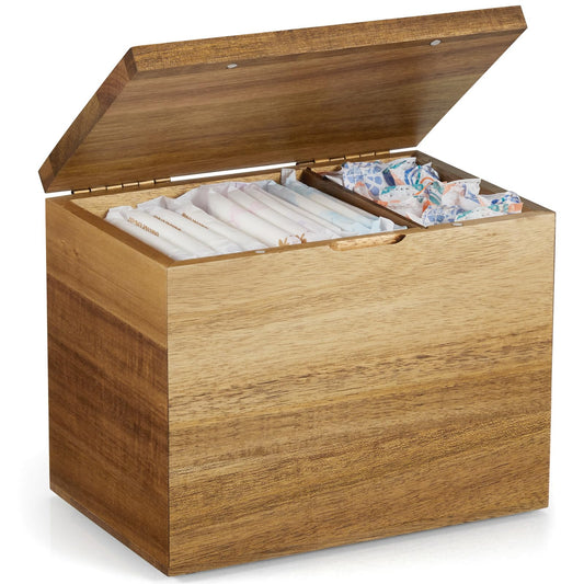 Tampon Holder for Bathroom Decor, Acacia Wood Feminine Product Organizer with Lid, Shark Week Tampon Storage, Pad and Tampon Organizer