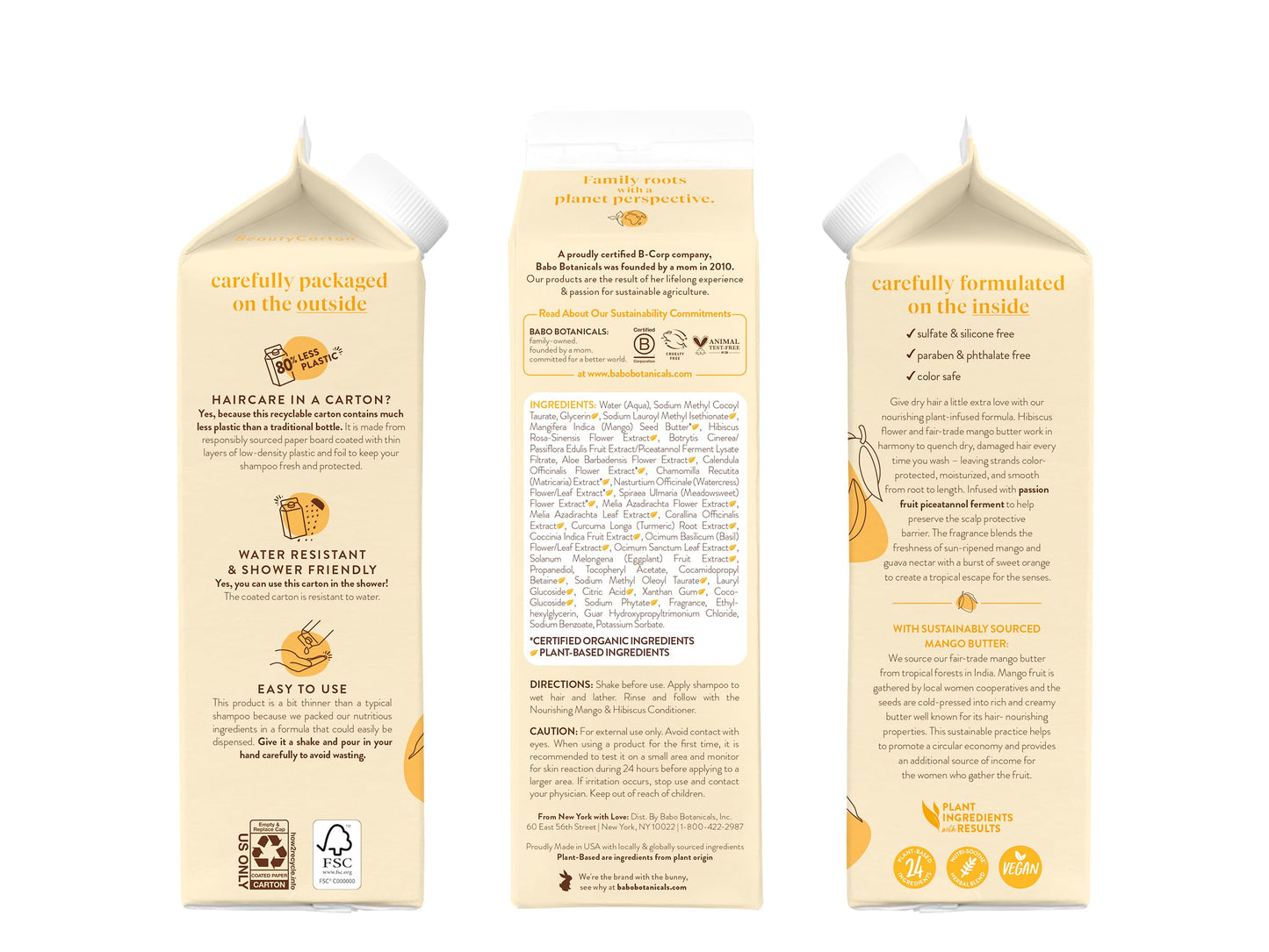 Babo Botanicals Nourishing Mango & Hibiscus Shampoo + Bundle with Conditioner- For Dry, Damaged, Color-Treated Hair – Moisturize & Soften - Passion Fruit Ferment for scalp