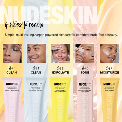 Nudestix 3-Step Citrus Renew Set for Sensitive Skin – Travel-Size Cleanser, Exfoliator & Moisturizer Kit | Gentle, Vegan Skincare Routine with Vitamin C & Fruit Enzymes