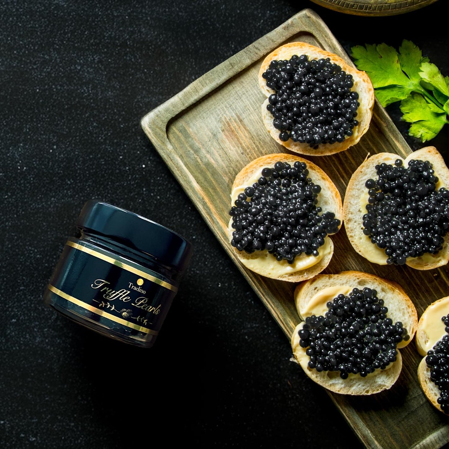 Tradino Premium Black Truffle Pearls | Gourmet Finishing Pearls from Spain | Luxury Gourmet Finishing | Perfect for Easter Brunch, Appetizers & Holiday Cooking | 2.82 Oz