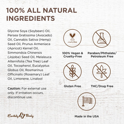 Earthly Body Miracle Oil, 1 fl. oz. - 100% Natural Tea Tree Oil, Hemp Seed Oil & Vitamin E - Moisturizer, Calms Skin Irritations, Helps Smooth Wrinkles - Gluten Free, 100% Vegan