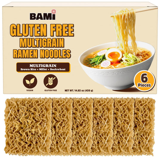 Gluten Free Ramen Noodles Multigrain (6 packs) Millet And Brown Rice Ramen Noodles Plain, Low Sodium, Vegan, Healthy Buckwheat Noodles No Seasoning