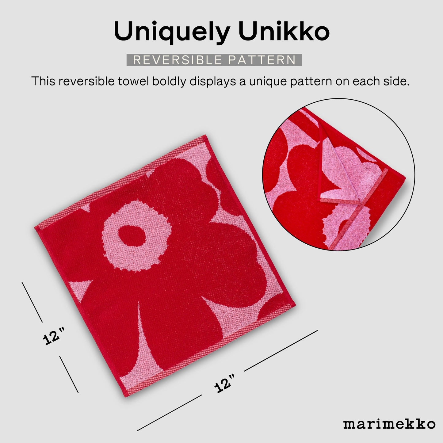MARIMEKKO Unikko Terry Cotton Washcloth Floral Patterned Washcloths - Red, 12 in x 12 in