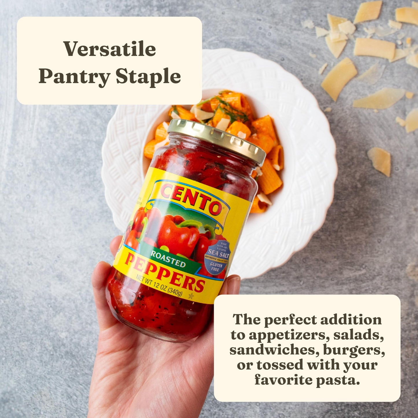 Cento Roasted Peppers - Jarred Fire-Roasted California Red Bell Peppers, Packed in Water with Sea Salt - Gluten-Free, Non-GMO - 12 Oz