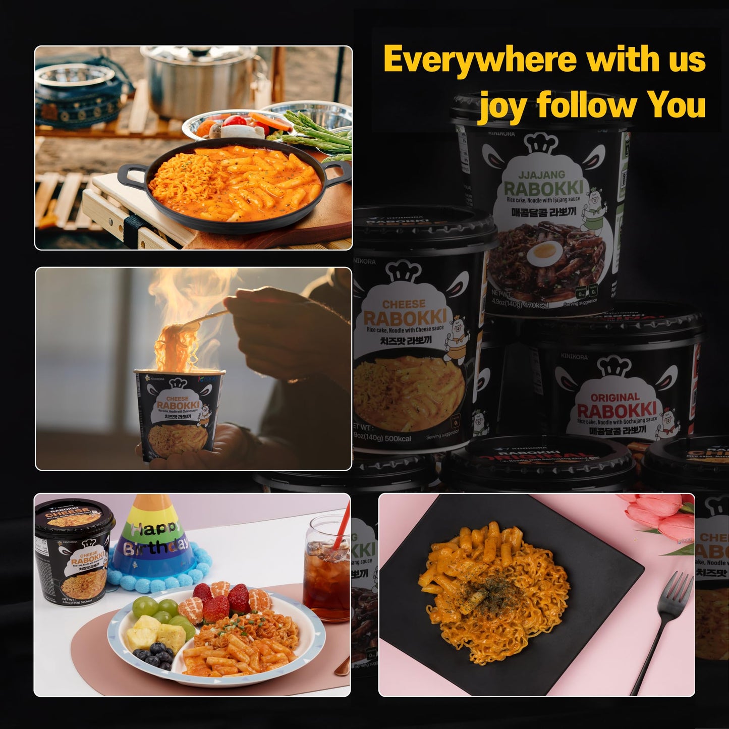 KINIKORA Premium Instant Rabokki Cup - Cheese Flavor, 2 Cups, Korean Ramen & Tteokbokki, Quick and Easy Street Food