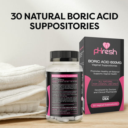 pHresh Boric Acid Suppositories for Women, Suppositories for Odor Use, Natural Feminine Care Supports Vaginal Health & Promotes Healthy pH Balance - Made in USA