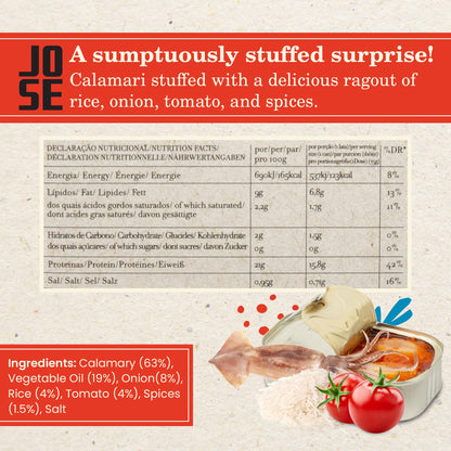 Spiced Calamari in Ragout Sauce by Jose Gourmet, Canned Squid Sauce, Wild Caught Portuguese Calamari, Vitamin Rich Low Calorie Seafood, 125g Can, Pack of 3 1 Count (Pack of 3)