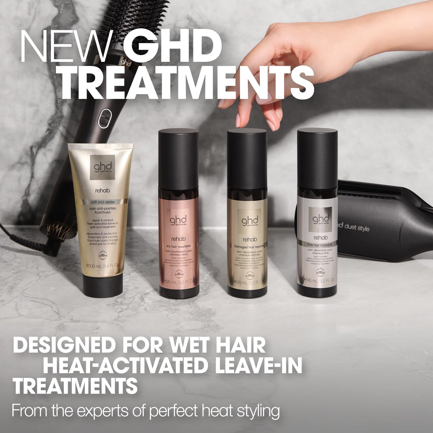 ghd Rehab Leave-in Hair Treatments - Improve Hair Condition While You Dry & Style for Flawless Results With No Rinse or Development Time