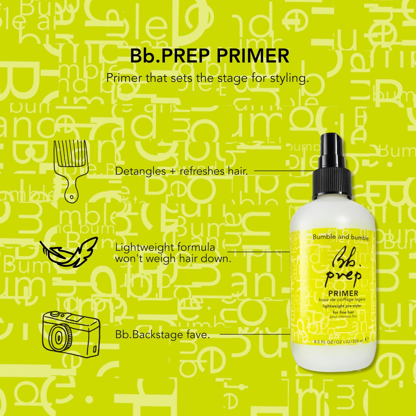 Bumble and bumble. Prep Detangling Hair Primer | Lightweight Pre-Styler | Refreshes | For Fine to Medium Wavy, Straight Hair Types, 8.5 Fl Oz