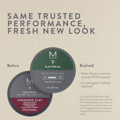 MITCH by Paul Mitchell Matterial Finishing Clay for Men, High Hold, Ultra-Matte Finish, For All Hair Types, 3 oz.