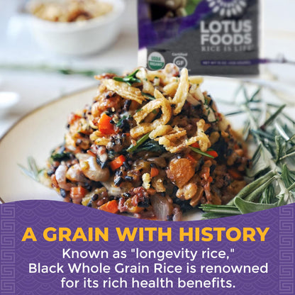 Lotus Foods Organic Forbidden Rice - Black Rice Organic, Purple Rice, Black Rice Bulk, Gluten Free Heirloom Rice, Whole Grain, Non GMO, Vegan - 15 Oz Bag (Pack of 1)