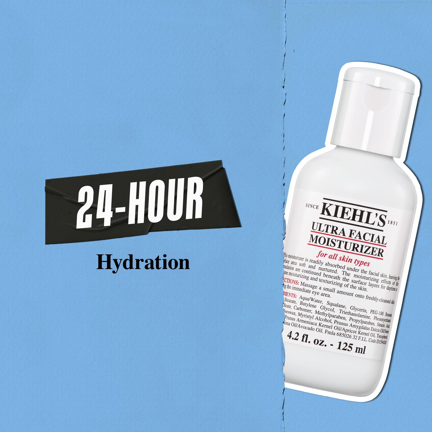 Kiehl's Ultra Facial Moisturizer, for Easy Daily Hydration, Infused with Squalane and Glycerin, Replenishes Moisture Barrier and Softens Skin, Suitable for All Skin Types, Fragrance-Free