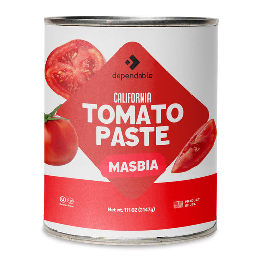 Dependable Foods Tomato Paste – 6.94 Lbs., 111 oz.- Extra Heavy Pizza Sauce with Basil - Authentic California Vine to Bottle Blend - Kosher