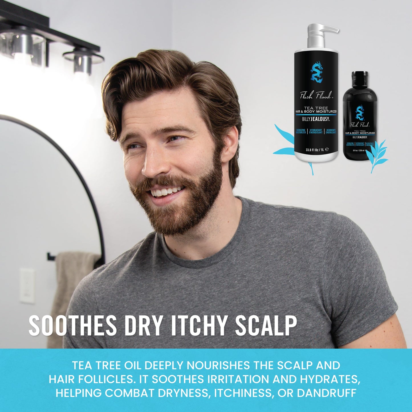 Billy Jealousy Flash Flood Tea Tree Hair & Body Moisturizer Ideal for All Hair & Skin Types with Tea Tree, Lavender and Peppermint