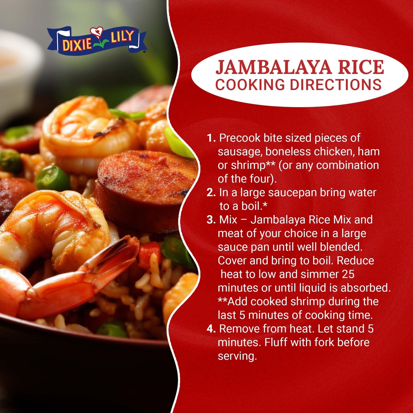 Dixie Lily Jambalaya Rice Mix - Long Grain Parboiled Rice with Bell Peppers, Onion & Spices, Enriched with Vitamins, Easy-to-Prepare - 26oz, 1 Pack