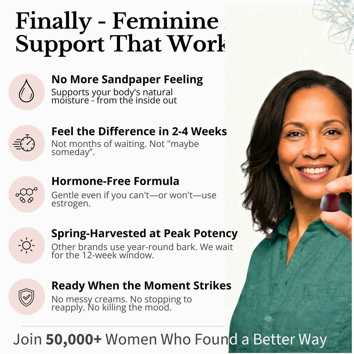 Flower Power Vaginal Moisture Support Gummies — Vaginal Dryness Supplement for Women | Powdered Slippery Elm Bark, Sugar Free, Blueberry Flavor | Supports Vaginal Wellness & Hydration | 60 Gummies