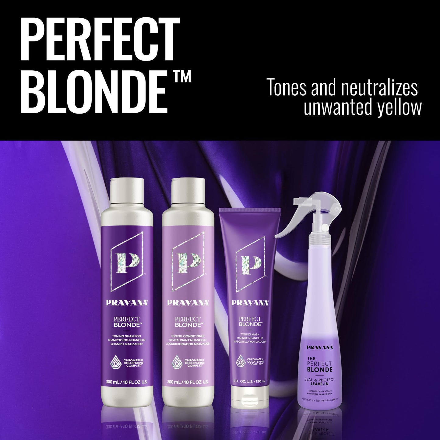 PRAVANA The Perfect Blonde Purple Toning Conditioner | Neutralizes Brassy, Yellow Tones | For Color Treated Hair | Chromasilk Enhances Shine & Protection | Vegan, Cruelty-Free | Paraben & Sulfate Free