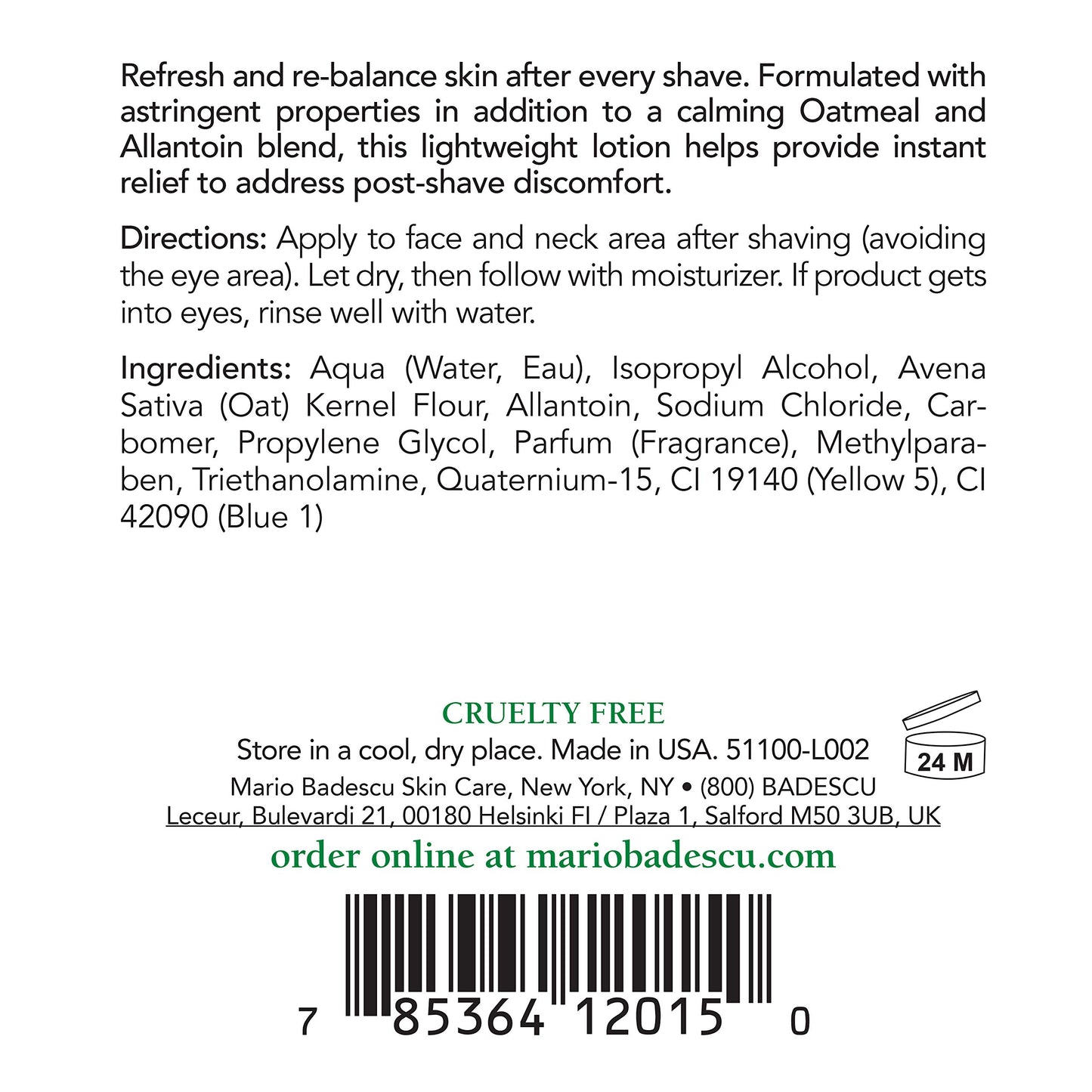 Mario Badescu Protein After Shave Lotion for Combination, Oily and Sensitive Skin | Lightweight Moisturizer that Minimizes Razor Burn and Ingrown Hairs |Formulated with Oatmeal & Allantoin| 2 FL OZ