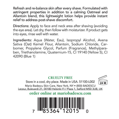 Mario Badescu Protein After Shave Lotion for Combination, Oily and Sensitive Skin | Lightweight Moisturizer that Minimizes Razor Burn and Ingrown Hairs |Formulated with Oatmeal & Allantoin| 2 FL OZ